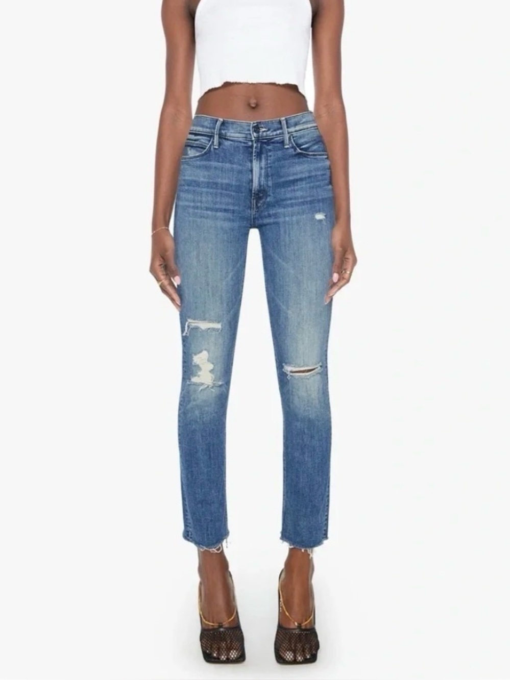 Women’s Mother Mid rise dazzler ankle fray jeans weekend warrior 24 distressed
